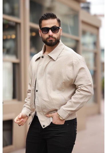 Unisex Yeni Sezon Kapitone Dolgulu Oversize Vintage Krem Çzgl