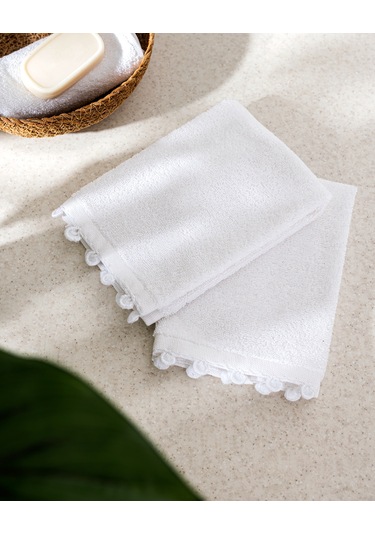 Melly Kroşeli %100 Pamuk 2'li El Havlusu - Beyaz - 30x40 Cm 8684427204535 Beyaz