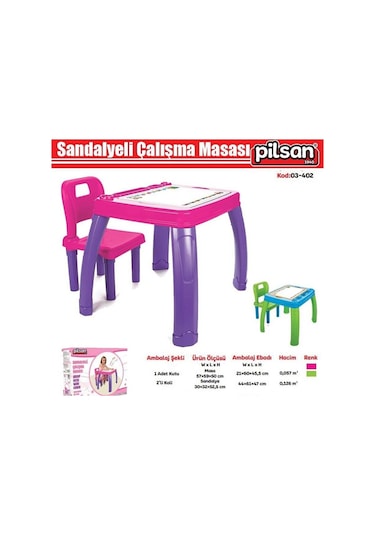 Pilsan Sandalyeli Çalışma Masası 03-402 - Aktivite Masası ✅ Mavi Yeşil