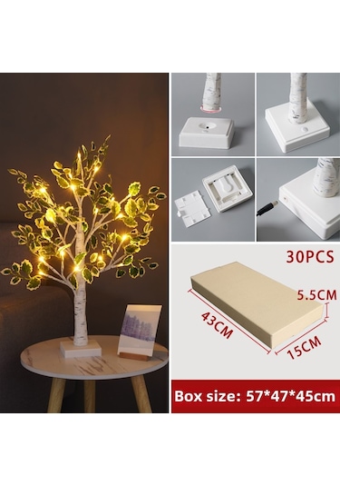 Yunboo 60cm 24led Kahverengi Ağaç Işığı - Yeşil Yaprak Beyaz Kenar, Isınak Beyaz Işık - Ev Dekorasyonu, Noel Partisi, Oda Aydınlatma Diğer