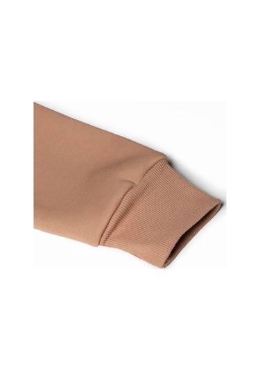 Unisex Kahve Göğsü Logo Baskılı Kalın Üç Iplik Şardonlu Kapüşonlu Hoodie Sweatshirt Kahve