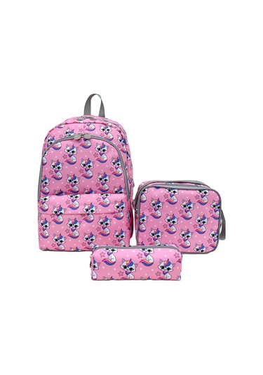 Superbag Kız Çocuk Ilkokul Çantası Unicorn Kedi Desenli Sırt Çantası Beslenmelik Ve Kalemlik 3'lü