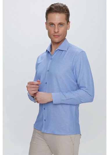 Gk 673 Slim Fit Mavi Klasik Gömlek Mavi