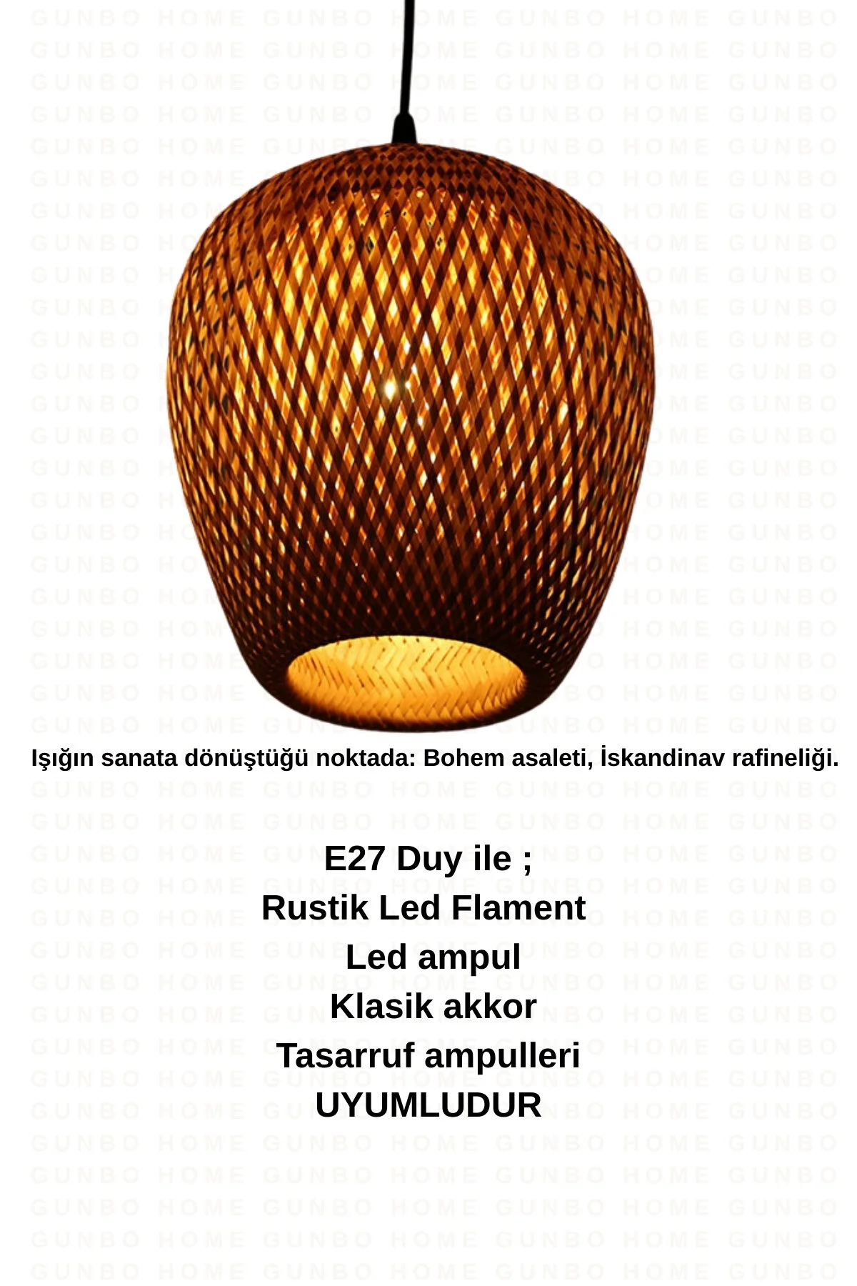 Bohem Bambu Boja Pendant Sarkıt Avize Lamba 25 Cm - Iskandinav, Modern, Bohem, Rattan Aydınlatma Bej