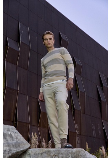 Erkek Bisiklet Yaka Triko %100 Pamuk Bej 3774 Bej