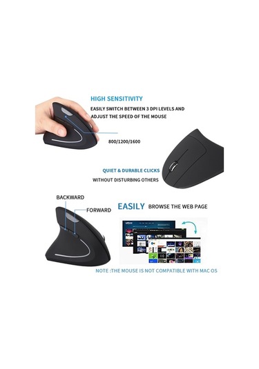 Prestigegoods Çift Taraflı Kablosuz Ergonomik Sol El Oyun Farei, Usb Şarjlı, 800/1200/1600 Dpı, Geniş Uyumlu Gaming