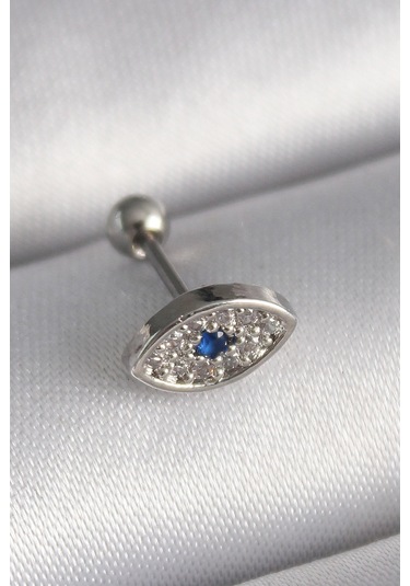 316l Çelik Gümüş Renk Zirkon Taşlı Göz Tragus Piercing - Tj-pr1253 Gümüş