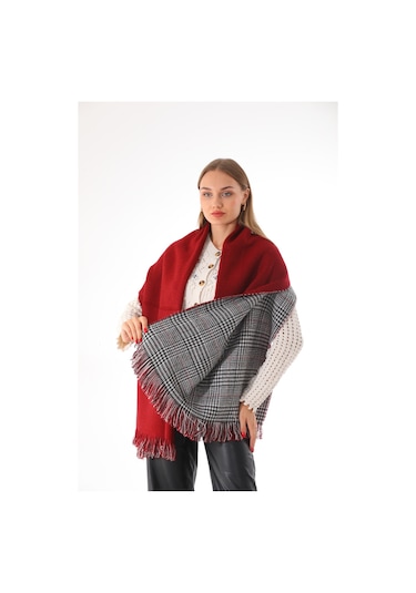 Çift Taraflı Yumuşak Dokulu Bordo Şal Atkı Bordo