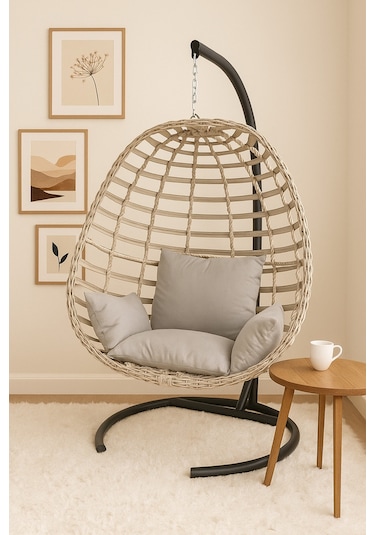 Joymassa Rattan Bahçe Salincaği Tek Kişilik Bej