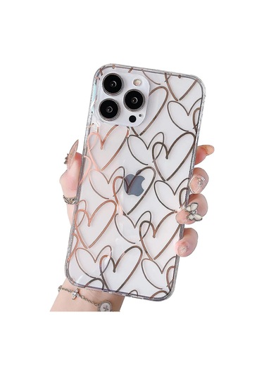Telefon Kılıfı Şeffaf Sevimli Kız Kadın Lüks Kalp Şeffaf İnce İnce Silikon Tampon Sert Arka Koruyucu Telefon Kılıfı İphone Uyumlu 13 Pro Max İçin