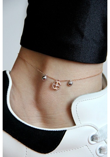 Argentum Concept Yonca Motifli 925 Ayar Gümüş Rose Halhal - H000901 Pembe