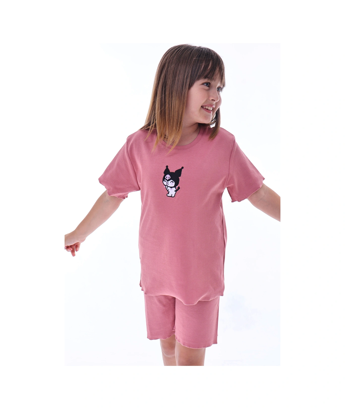 Ribana Beybi Overlok Detaylı Kuromi Nakışlı Alt-üst Takım Kiremit