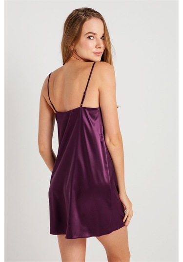 Magic Form 7270 Kadın Mürdüm Askılı Saten Gecelik Mürdüm