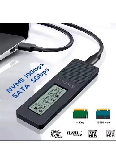 M.2 Ssd Muhafaza Adaptörü Akıllı Lcd Ekranlı, Usb 3.2 Gen 2 Type-c