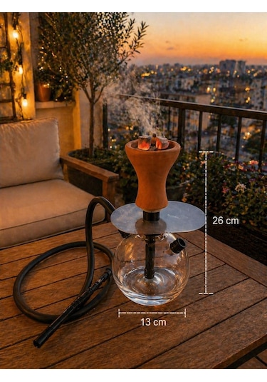 26 Cm Cam Nargile Seti 13 Cm Taban Çapı Modern Çizgili Tasarım, Balkon & Ev Kullanımı