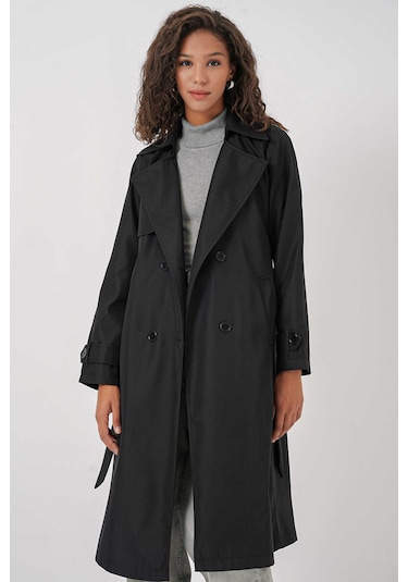 Gabria Kol Düğme Detaylı Trenchcoat Siyah
