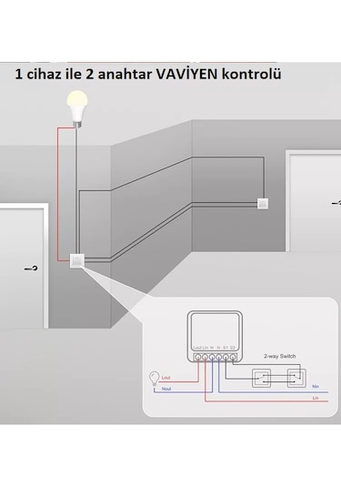 Aubess Akıllı Mini Anahtar Role 1 Kanal Çıkış, 2 Anahtar Girişi