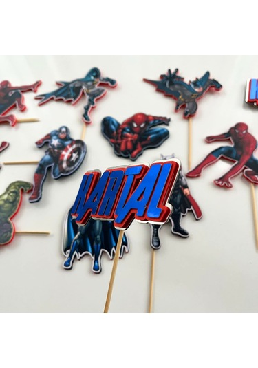 Avengers Temalı Erkek Çocuk Doğum Günü İsme Özel 3d Çubuklu Pasta Süsü Seti Cake Topper Çocuk