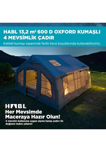 Habl 13 Kişilik 13.2m2 4 Mevsim Şişme Çadır 367 360 220cm Bej