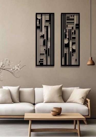 Modern Stil 2 Li Metal Duvar Dekoru Seti 75x27