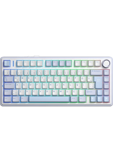 Aula F75 Mekanik Rgb Tkl Graywood V4 Switch Kablosuz Makrolu Hot Swap Türkçe Q Klavye Buz Mavisi
