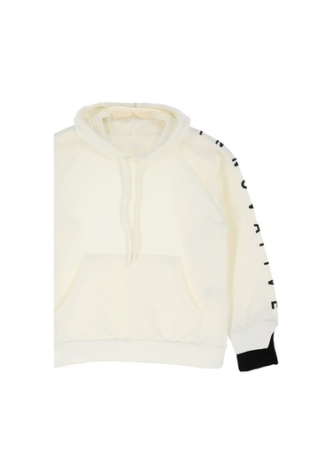 Kız Çocuk 2 İplik-kapüşonlu-manşeti Panelli Ve Garnili Sweatshirt 12-16 Yaş 12395 Ekru