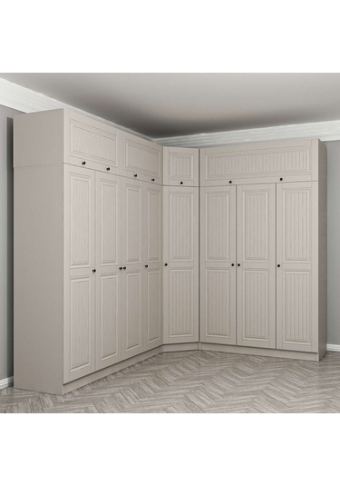 Kale 8 Kapaklı 4 Çekmeceli Köşe Dolap + Yüklük Kumtaşı Mebran İlkbahar 235cm Bej