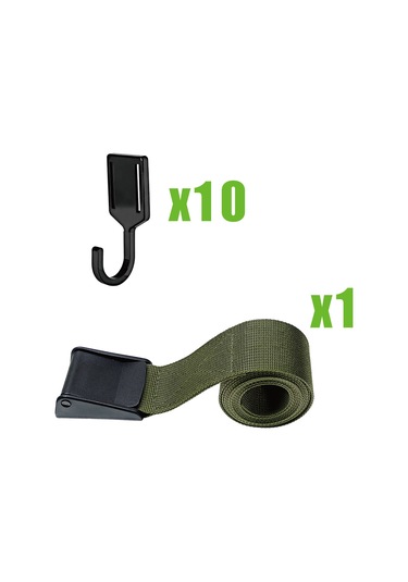 Yunboo Doğa Kampı Ağaç Kanca Seti - 1.5m Asker Yeşili Örgü Kayış + 10 Adet Dayanıklı Kanca - Kolay Kurulum Outdoor Çanta Aletleri Asma Gereci Haki