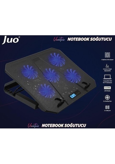 Juo Ventus 5 Fanlı 2200 RPM LCD Ekranlı Led Aydınlatmalı Hız ve Yükseklik Ayarlı Gaming Oyuncu Notebook Soğutucu
