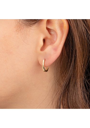 925 Ayar Gümüş Oval Halka Küpe Sarı