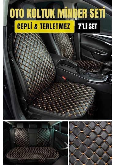 Deri-vinil Oto Minder Seti Turuncu 7 Parça