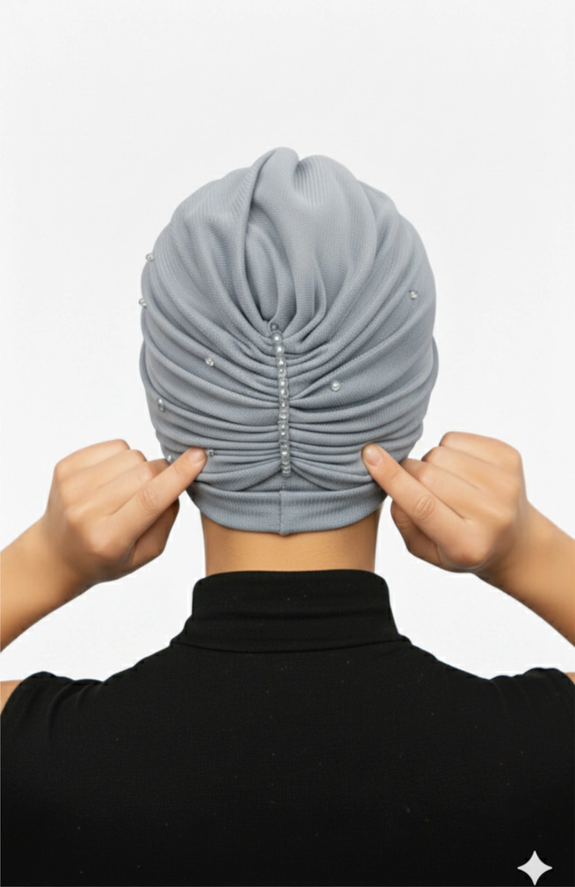 Kristal Tüllü Astarlı Gri Hazır Türban Tesettür Abiye Bone Fdn2016-212 Gri