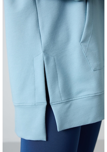 Tommy Life Açık Mavi Balon Kol Yazı Nakışlı Kadın Oversize Tunik Sweatshirt - 97163 Açık Mavi
