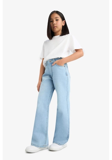 Defacto Kız Çocuk Straight Wide Standart Paça Jean Pantolon E7322a825aunm39 Mavi