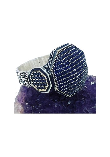 Vog Akron Lacivert Zirkon Taşlı Yanı Işli Özel Seri 925 Ayar Gümüş Erkek Yüzük