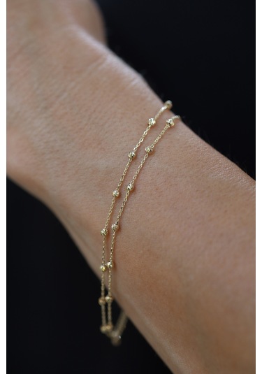 14 Ayar Altın Force Çift Zincirli Dorika Detaylı Bileklik Altın