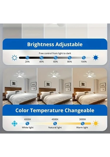 Xuweiwei Uzaktan Kumandali Akilli Tavan Fani 40w 52 07cm Cok Renkli 3 Hiz Ayarlı Led Aydinlatma E26 E27 Ampul Zamanalayici Yatak Oturma Odasi Garaj