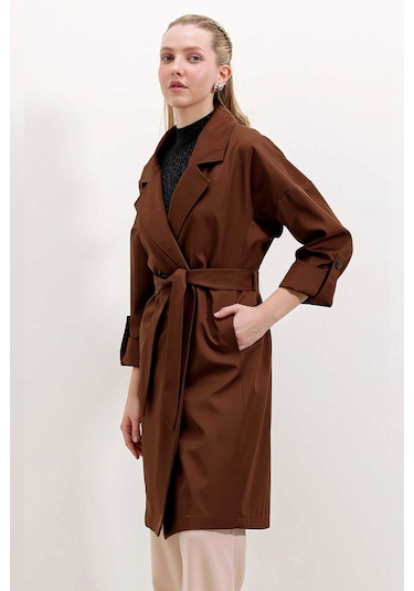 Gabria Kol Katlamalı Bağcıklı Trenchcoat Kahverengi