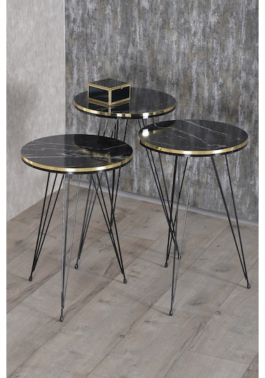 Zigon Sehpa Siyah Tel Ayak Çift Altın Bendir