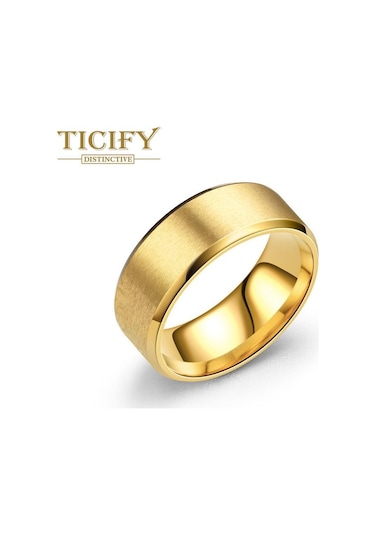 Altın Dikili Eğik Fırçalama Titanyum Çelik Yüzük Erkek Çift Yüzük Gandal Takı Altın