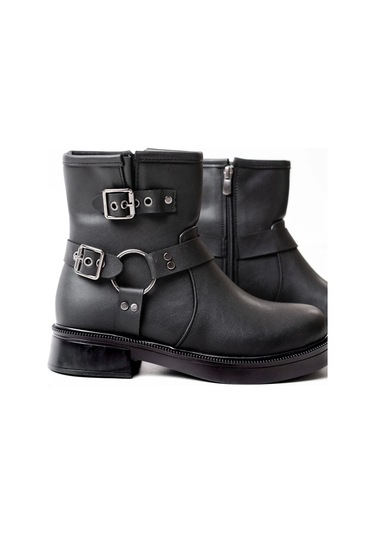 Siyah Toka Aksesuarlı Fermuarlı Günlük Kadın Bot Siyah