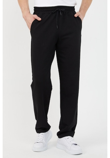 Siyah Relaxed Fit Bisiklet Yaka Sweatshirt Düz Paça Erkek Eşofman Takımı Siyah