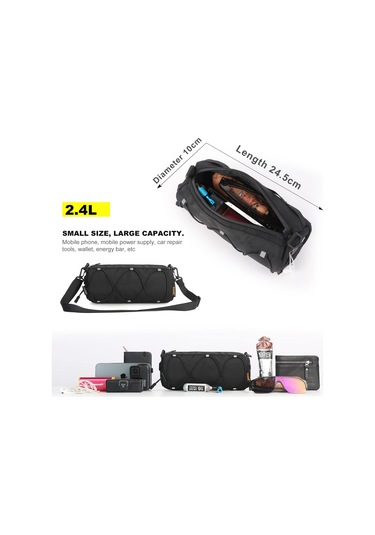 Moveevo Siyah 2.4l Bisiklet Ön Çantası, 160g Hafif, Poliester, Ayarlanabilir Askı, 24.5x10cm, Arabaya/bisiklete Uygun Siyah