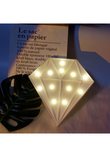 Reedark Beyaz Led Elmas Desenli Oda Dekorasyon Lambası - Islak Işık Ambiyansı, Masaüstü/dolapüstü, Hediye İçin, 2xaa Pil Dahil Değil Beyaz