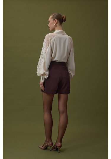 Sateen Talia Şort Etek - Kahve-137062 Kahve