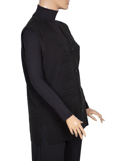 Hesna Kadın Nazan Büyük Beden Triko Düğmeli Cepli Siyah Yelek Siyah