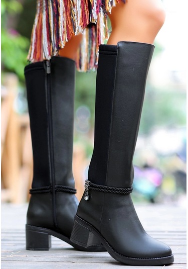 Biçomi Olha Siyah Cilt Topuklu Çizme Çok Renkli