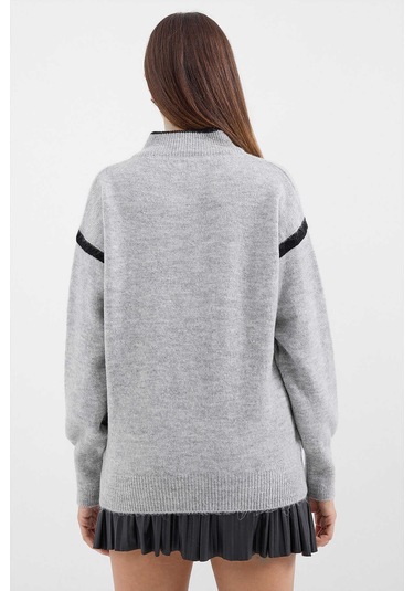 Gabria Fermuarlı Şeritli Kazak Gri