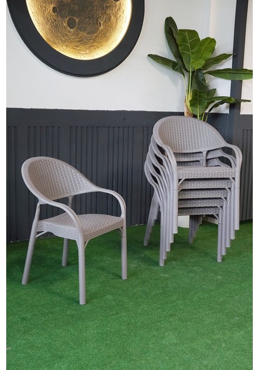 Alezy Bambu Rattan Kollu Koltuk 6 Adet Gri