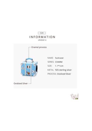 Wostu Moda 925 Ayar Gümüş Bavul Bagaj Mavi Boncuk Fit Orijinal Bilezik Charm Kolye Gümüş